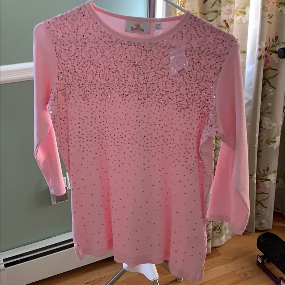 Baby pink 3/4 sleeve sweater with sequin detail